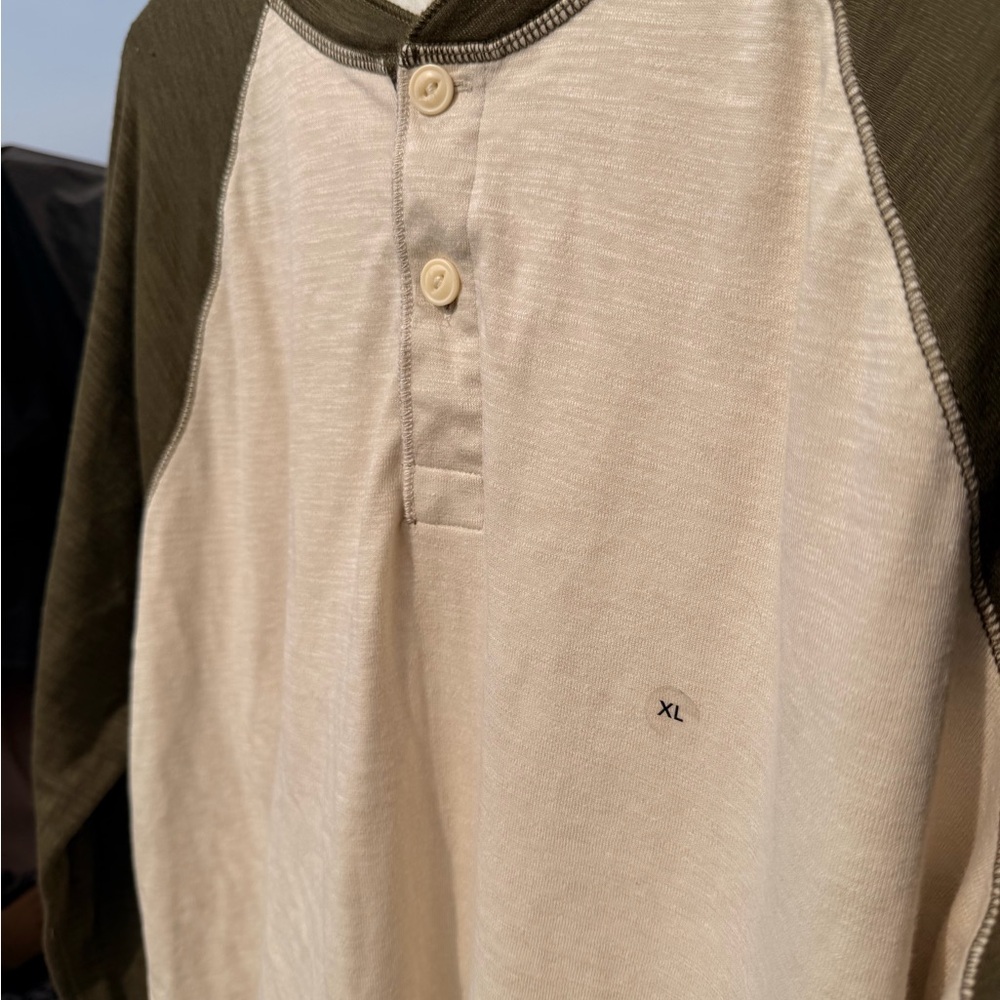 American Eagle Outfitters Men's Long Sleeve Shirt - Cream and Olive - Picture 6 of 6